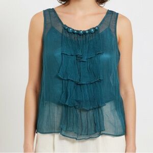 Teal Sleeveless Ruffle Top Willi Smith NWT 100% silk Y2K fairy (2 piece)